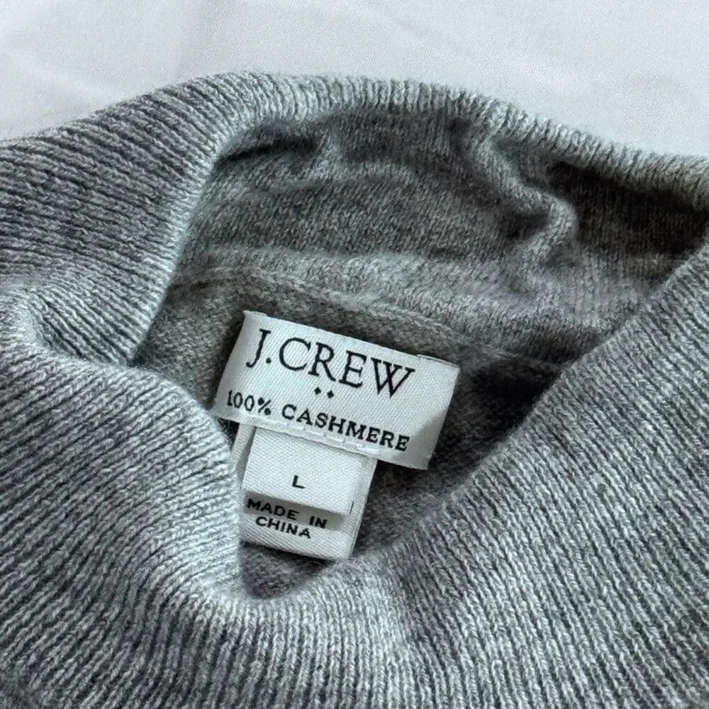J.Crew Mens L Gray 100% Cashmere Mock Neck Sweater Ribbed Luxury Knit